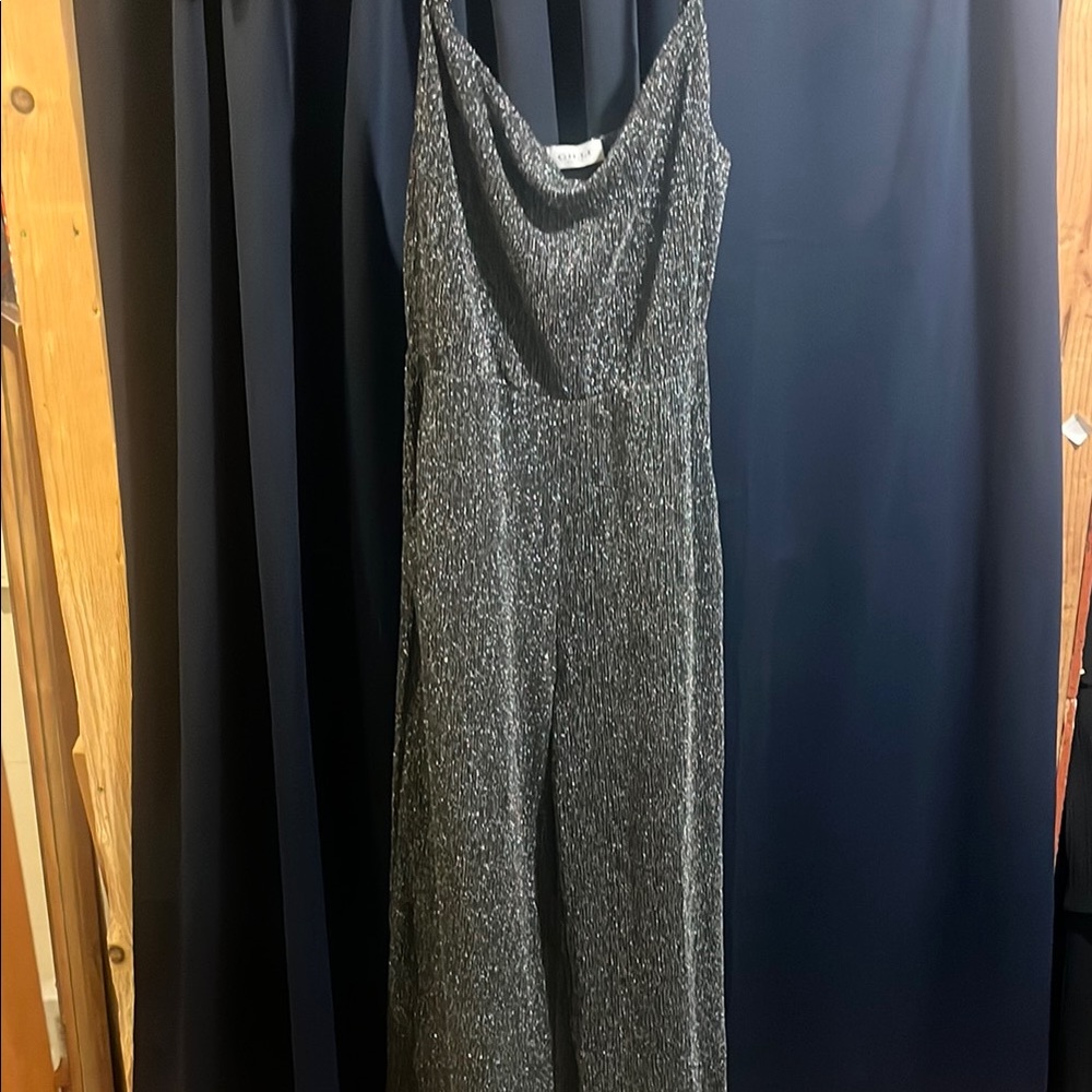 Gilli Silver Metallic Jumpsuit with Spaghetti Straps